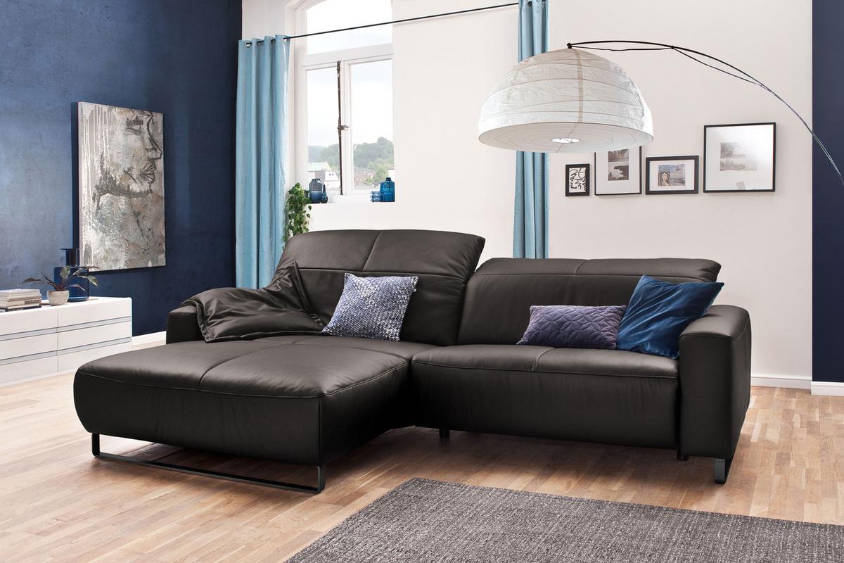 ECKSOFA YORK Grau Leder - Schwarz/Grau, Leder (284/180cm) - KAWOLA