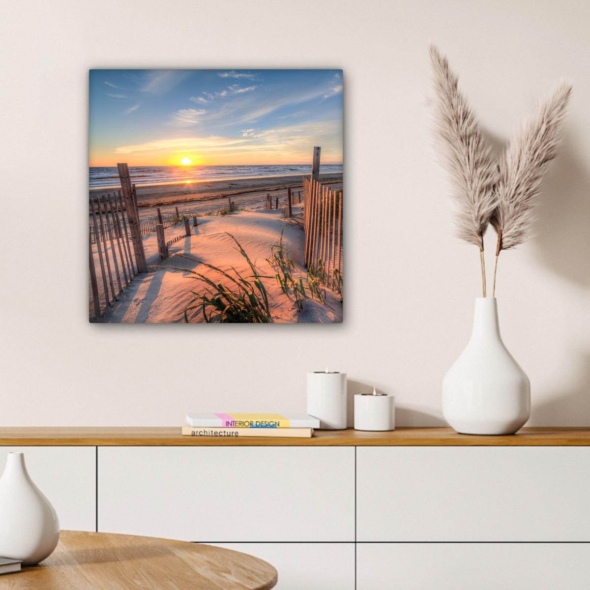 LEINWANDBILD Strand - Meer - Düne - Sonnenuntergang - Landschaft Wandbild Wohnzimmer 50x50 cm - Beige, Textil (50/50cm) - MuchoWow