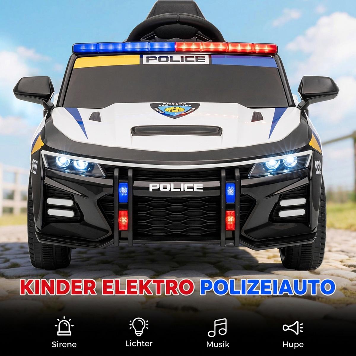 KINDER-POLIZEIAUTO Kunststoff Metall Weiß - Weiß, Kunststoff (96/60/45cm) - AIYAPLAY