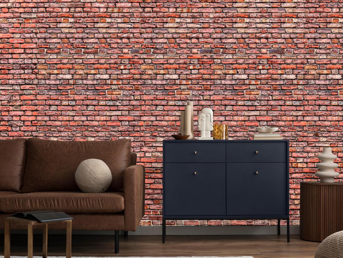 FOTOTAPETE für Wohnzimmer Alter Ziegelstein Roter Wand Rustikal 450x315 - Rot/Orange, Papier (450/315cm) - Muralo