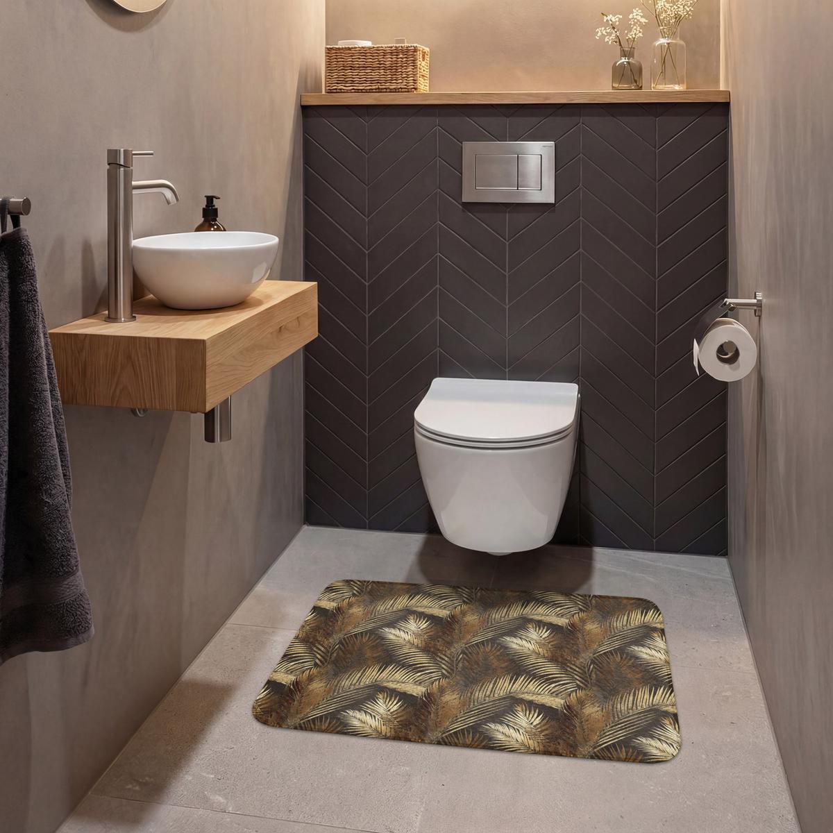 WC-VORLEGER Tropisch - Blätter - Gold Toilettenteppich 80x50 cm - Goldfarben, Textil (80/1cm) - OnlyWow