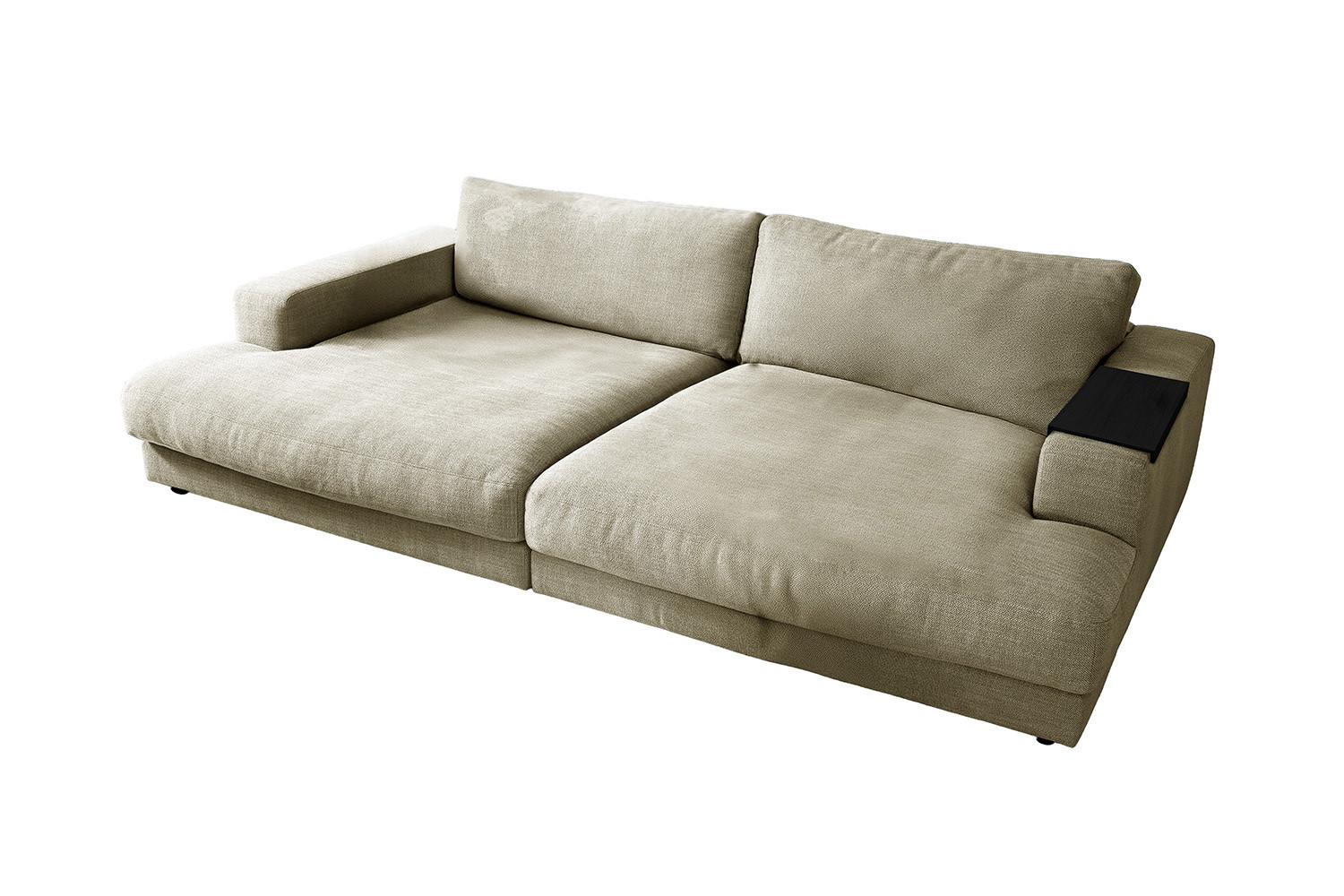 BIG SOFA MIT TABLETT MADELINE Cremeweiß Webstoff - Creme/Schwarz, Kunststoff/Textil (290/85/170cm) - KAWOLA