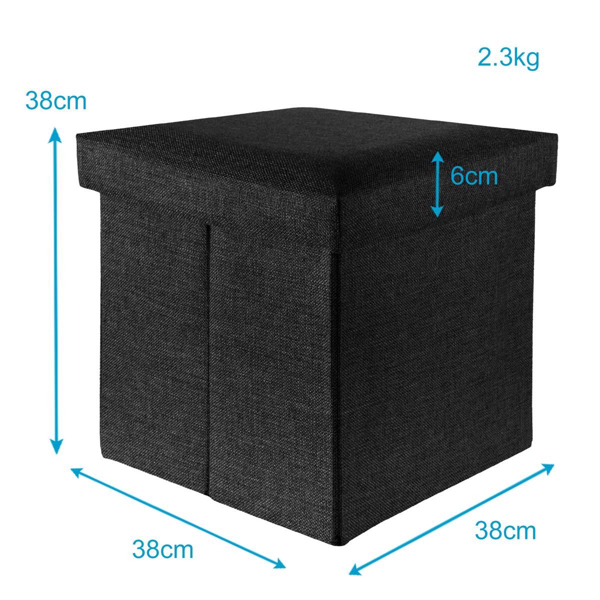 SITZHOCKER mit Stauraum 30/30/30 cm (Schwarz) - Schwarz, Textil (38/38/38cm) - Intirilife