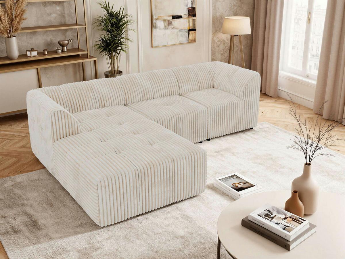 ECKSOFA VORITA L 3M - Beige Cord - Links Seite - Beige/Creme, Kunststoff/Textil (267/176cm) - MKS