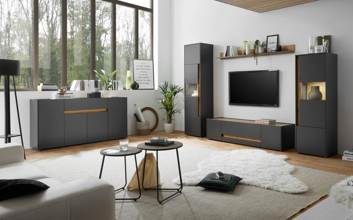 TV-LOWBOARD grau matt, Eiche Wotan 170 cm, TV Unterschrank mit viel Stauraum - Eiche Wotan/Grau, Holzwerkstoff/Kunststoff (170/40/45cm) - Furn.Design