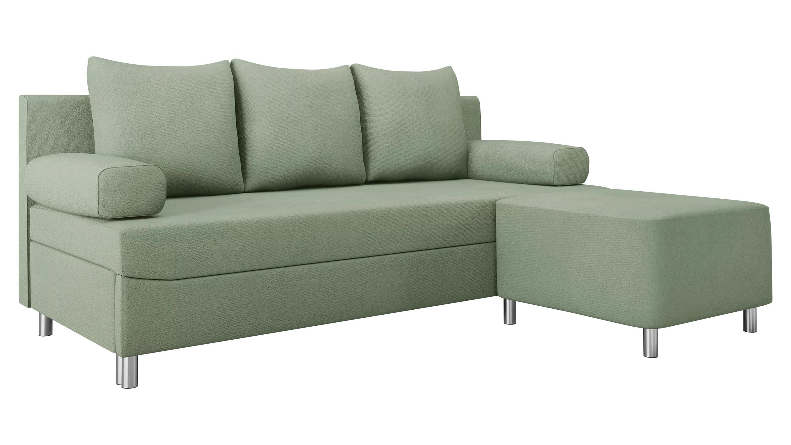 SCHLAFSOFA Dover mit Polsterhocker - Chromfarben/Hellgrün, Holz/Kunststoff (192/86/80cm) - MIRJAN24