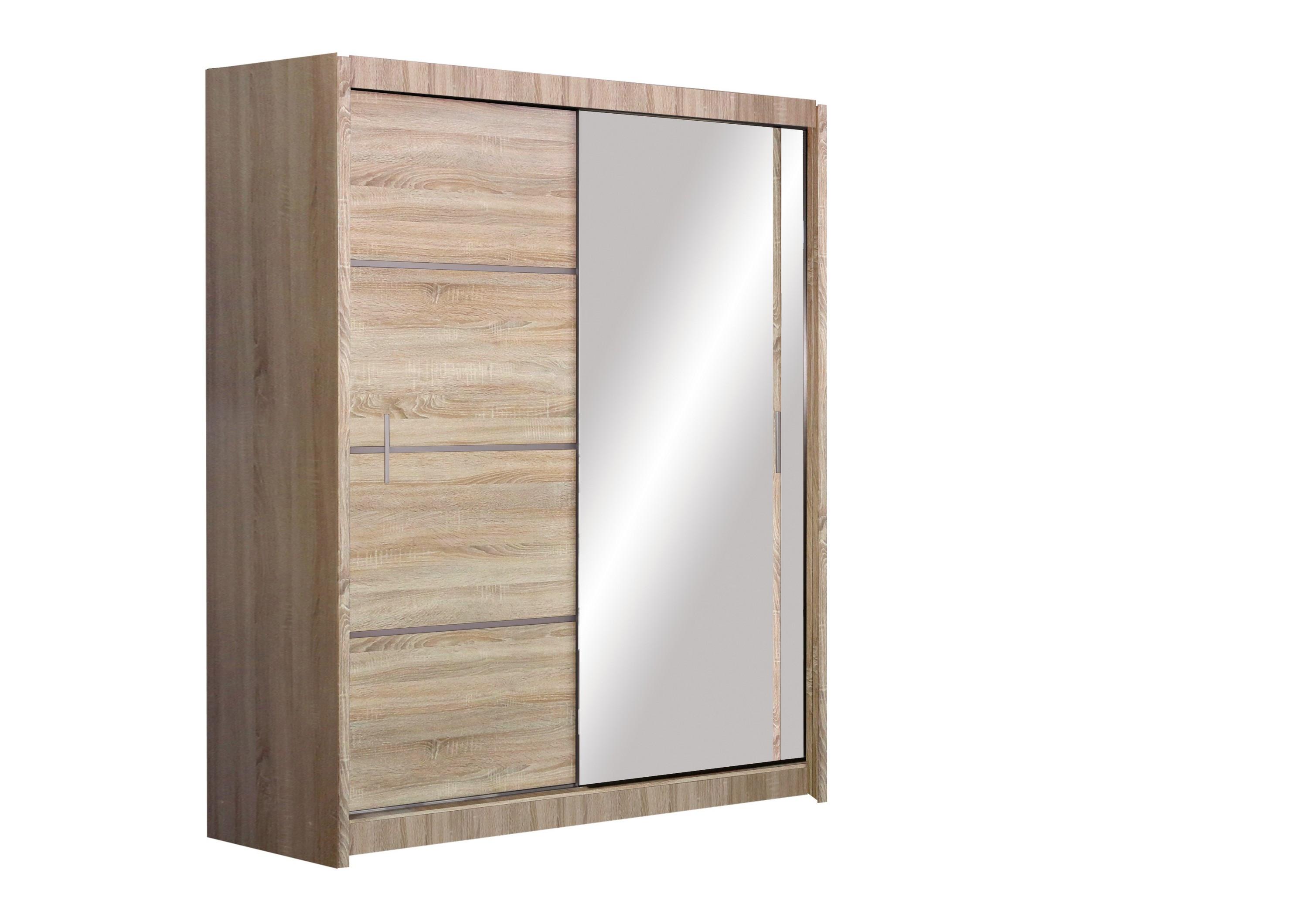 SCHWEBETÜRENSCHRANK NASUS 150/215/61 cm 2-türig mit Spiegel Sonoma Eiche - Sonoma Eiche, Holzwerkstoff (150/215/61cm) - MASSENO