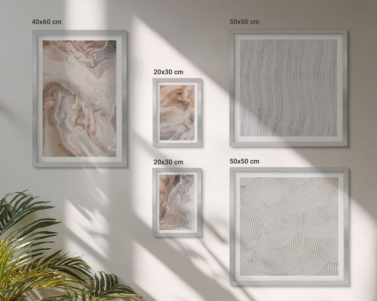 BILDER SET 5er Set - 50x50 cm & 20x30 cm & 40x60 cm Silberner Rahmen - Abstrakte Marmormuster aus Stein - Silberfarben, Kunststoff (40/60cm) - TULUP