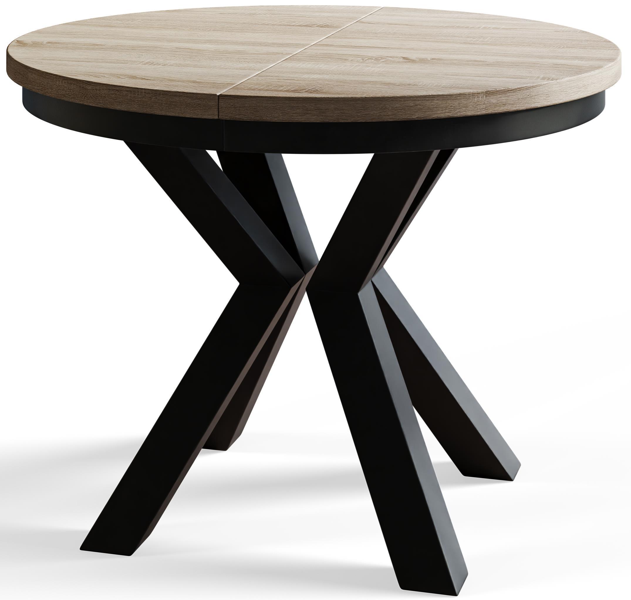 RUNDER Esszimmertisch LOFT, ausziehbarer Tisch Durchmesser: 120 cm/200 cm, Wohnzimmertisch Farbe: Beige, mit Metallbeinen in Farbe Schwarz - Schwarz/Sonoma Eiche, Holzwerkstoff (120/120/76cm) - Alpi-Möbel