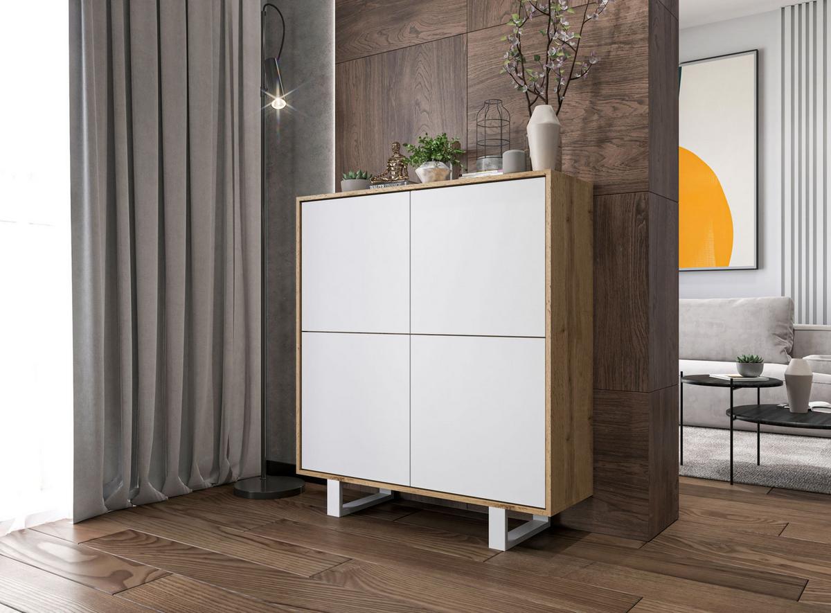 KOMMODE Apollo 4D Eiche wotan Weiß Matt 113/127/35 cm - Weiß, Holzwerkstoff/Metall (113/127/35cm) - Meble Lindner