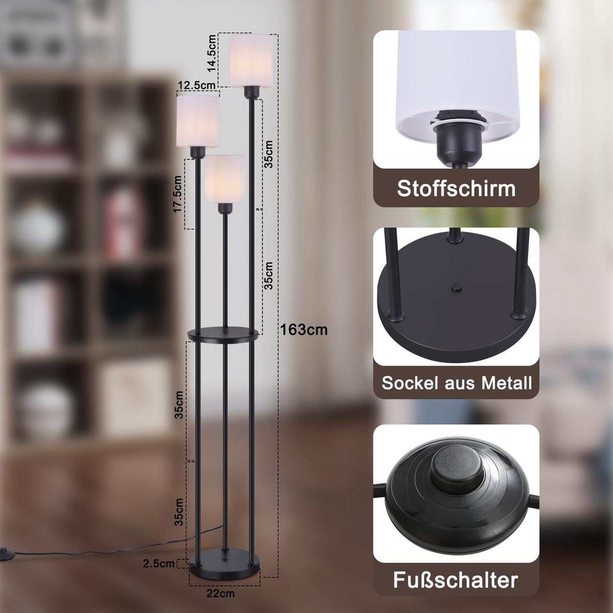 STEHLAMPE Yamaoka 22/22/163cm - Schwarz, Metall (22/22/163cm) - Nettlife