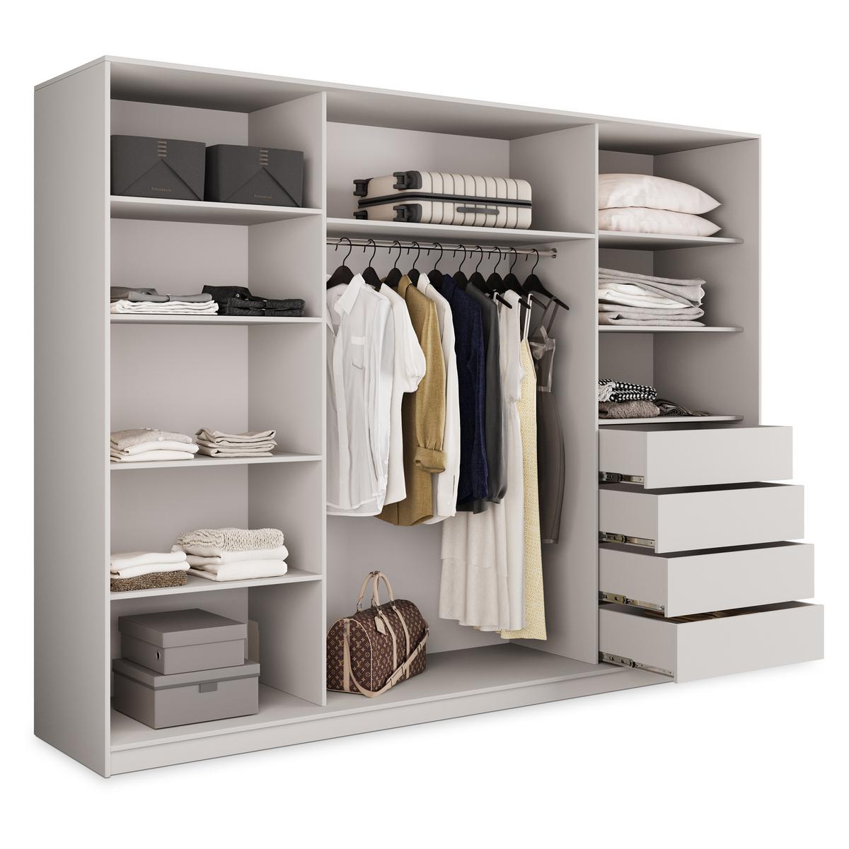 SCHWEBETÜRENSCHRANK TARI 250/205/58 cm 3-türig mit Spiegel und Schubladen Kaschmir - Kaschmir/Schwarz, Holzwerkstoff (250/205/58cm) - MASSENO