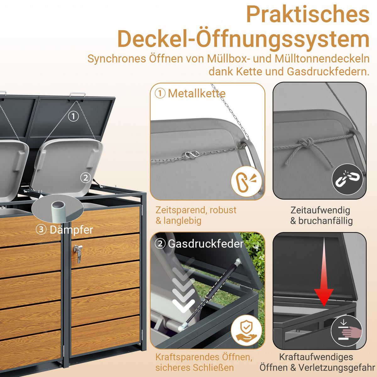 MÜLLTONNENBOX 2er 480L Metall Mülltrennung 134,2x116,2x80,2 cm - Naturfarben, Metall (134/116/80cm) - SoBuy