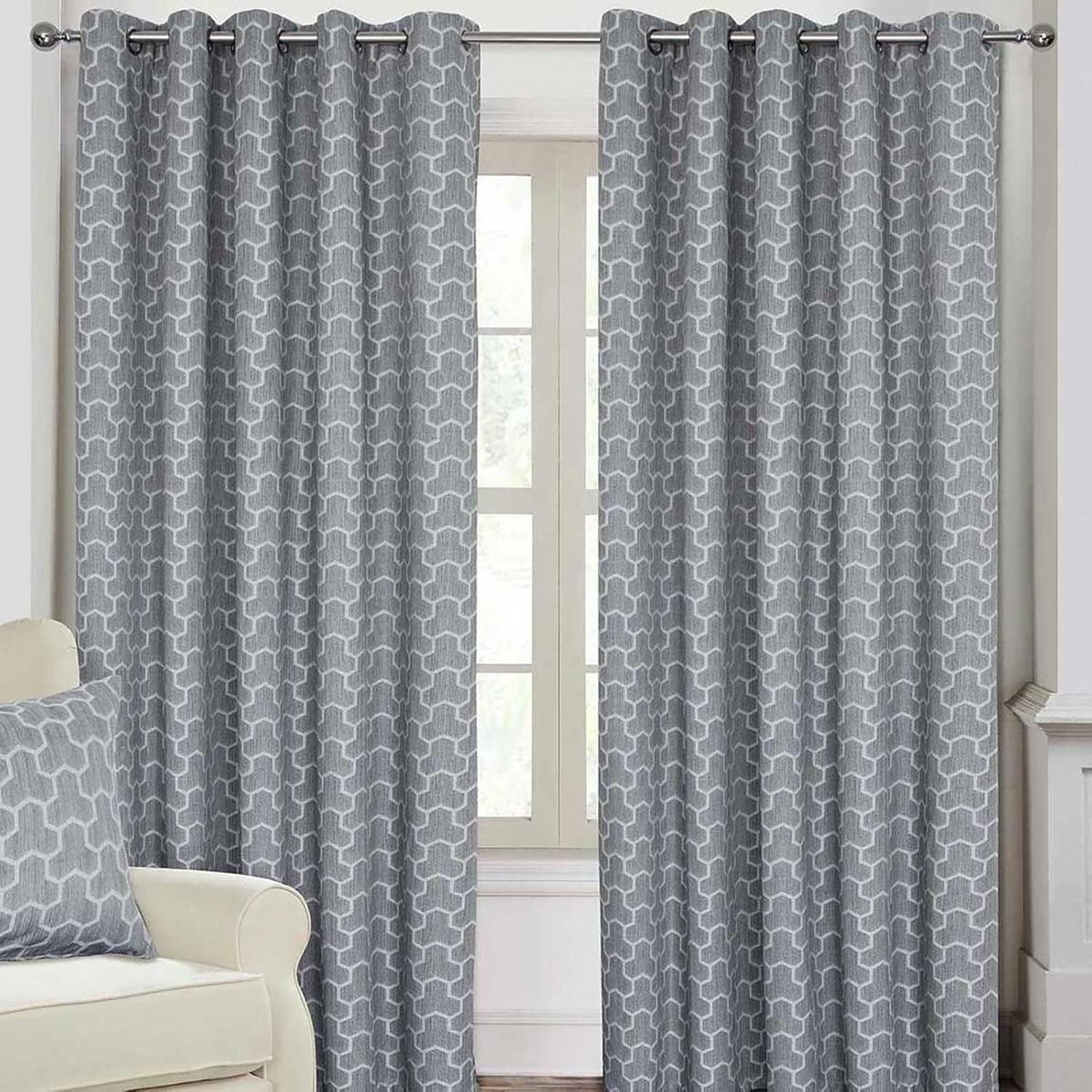 VERDUNKELUNGSVORHÄNGE geometrisch mit Thermo-Funktion, Ösen 167/137 cm - Grau, Textil (167/137cm) - Homescapes
