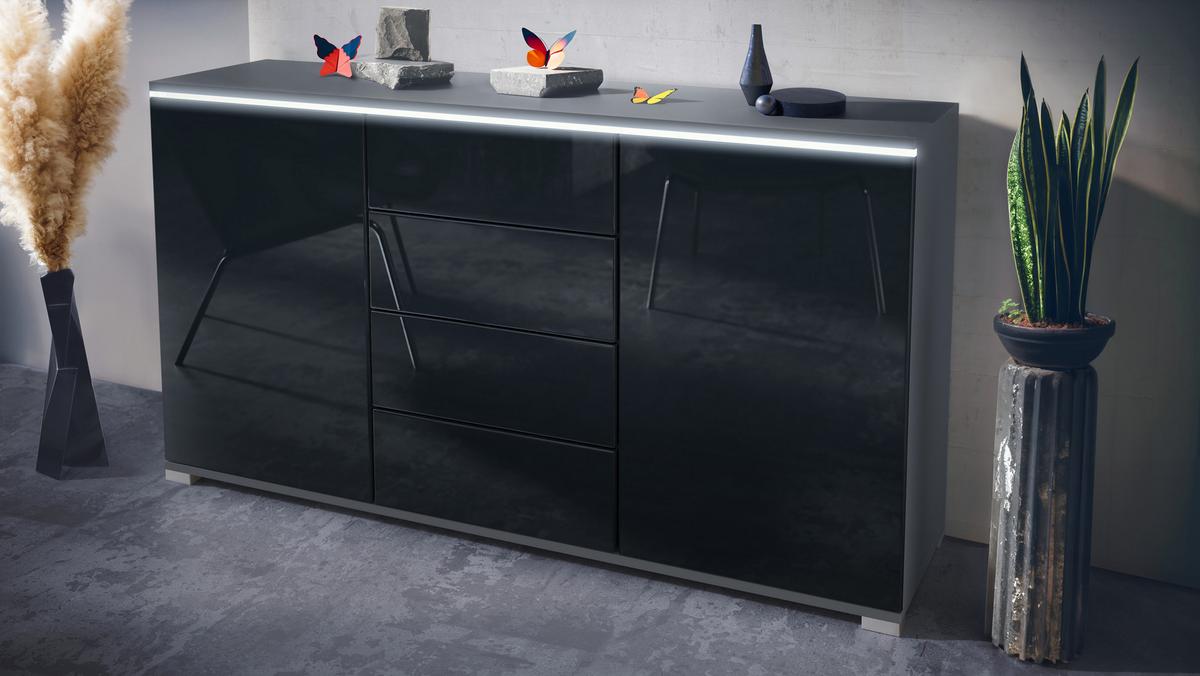 SIDEBOARD Faro Schwarz Hochglanz - Schwarz Hochglanz, Holzwerkstoff (138.5/75.5/35cm) - Vladon