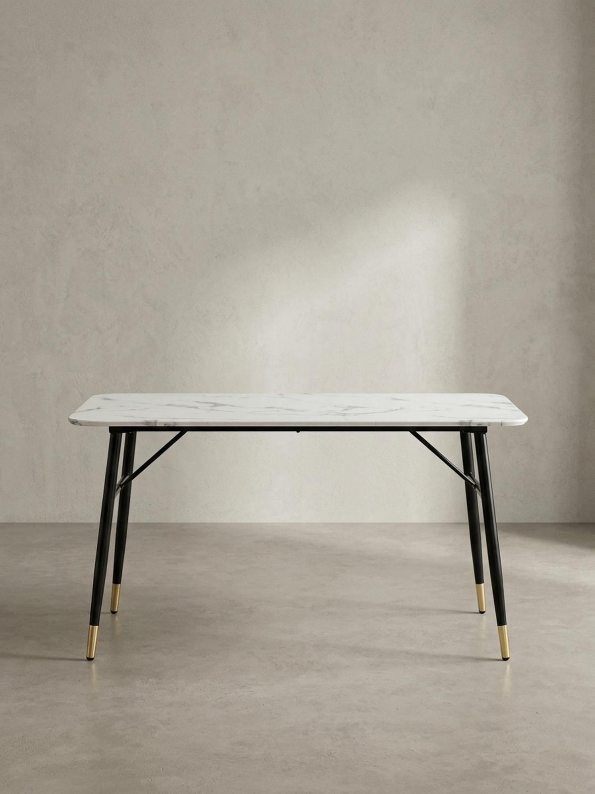 ESSTISCH Marmoroptik Metall Rechteckig Modern Klein, Weiß 180x90x76 cm - Goldfarben/Weiß, Holzwerkstoff/Metall (90/180/76cm) - KADIMA DESIGN