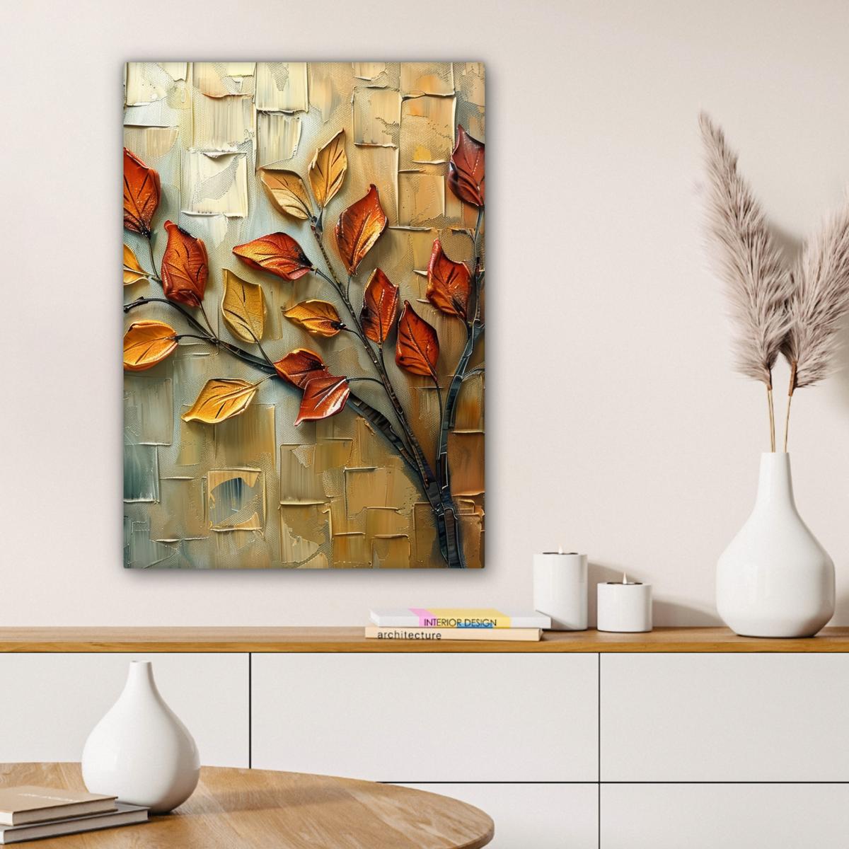LEINWANDBILD Baum - Abstrakt - Natur - Kunst Wandbild Wohnzimmer 60x80 cm - Goldfarben, Textil (60/80cm) - MuchoWow