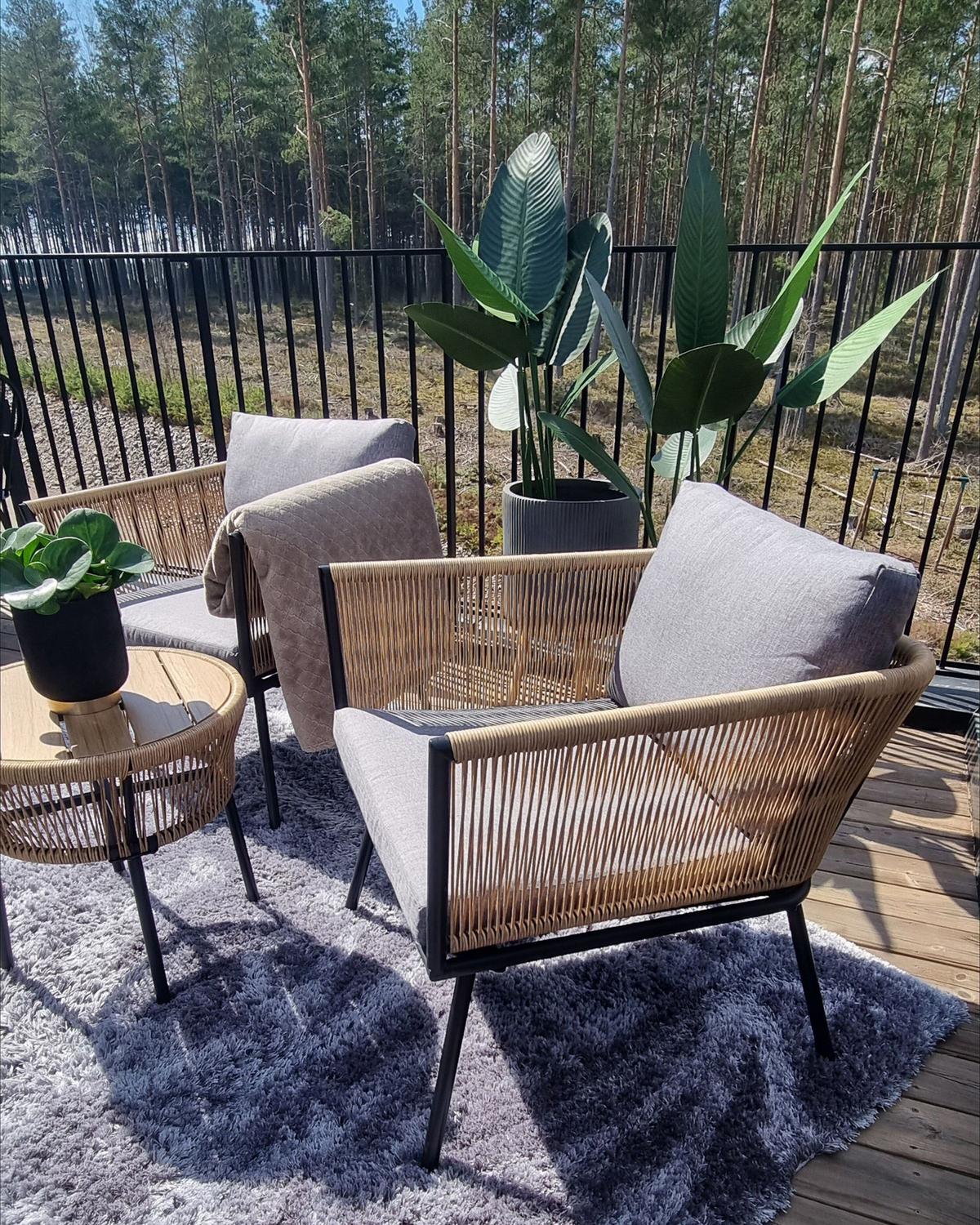 BALKONSET 2-Sitzer Rattan natürlich Auflagen grau Gargano - Braun/Grau, Kunststoff/Textil - Beliani