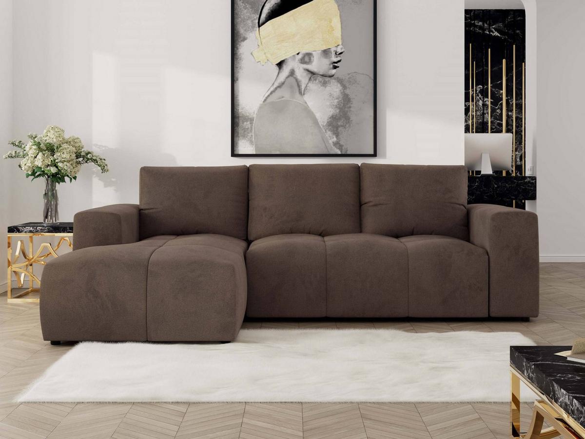 ECKSOFA MONIVA Braun Velvet - Links - Schwarz/Braun, Textil (164/266cm) - MKS