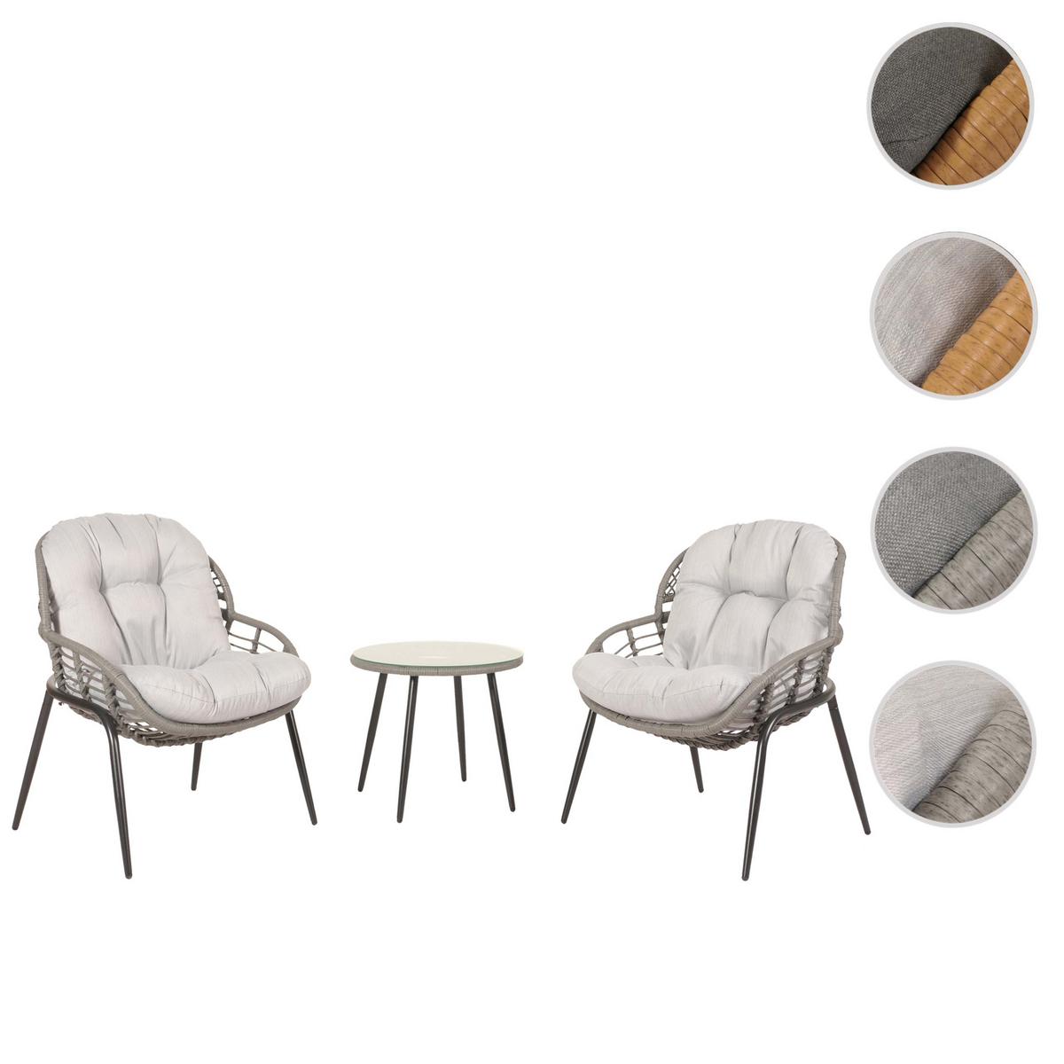 POLY-RATTAN GARNITUR Grau, Hellgrau - Hellgrau/Grau, Kunststoff - MCW