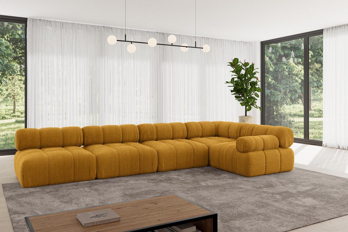 ECKSOFA modulares Sofa Mende-L3 - 380x190x70 cm Senfgelb Cord - Currygelb, Holzwerkstoff/Textil (380/190cm) - ALTDECOR
