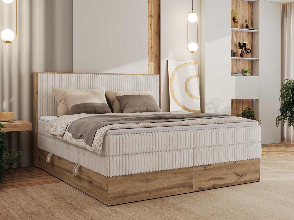 BOXBETT WOOD CLASSIC KING 160/200 - Beige Cord - H3 - Beige, Textil (160/200cm) - MKS