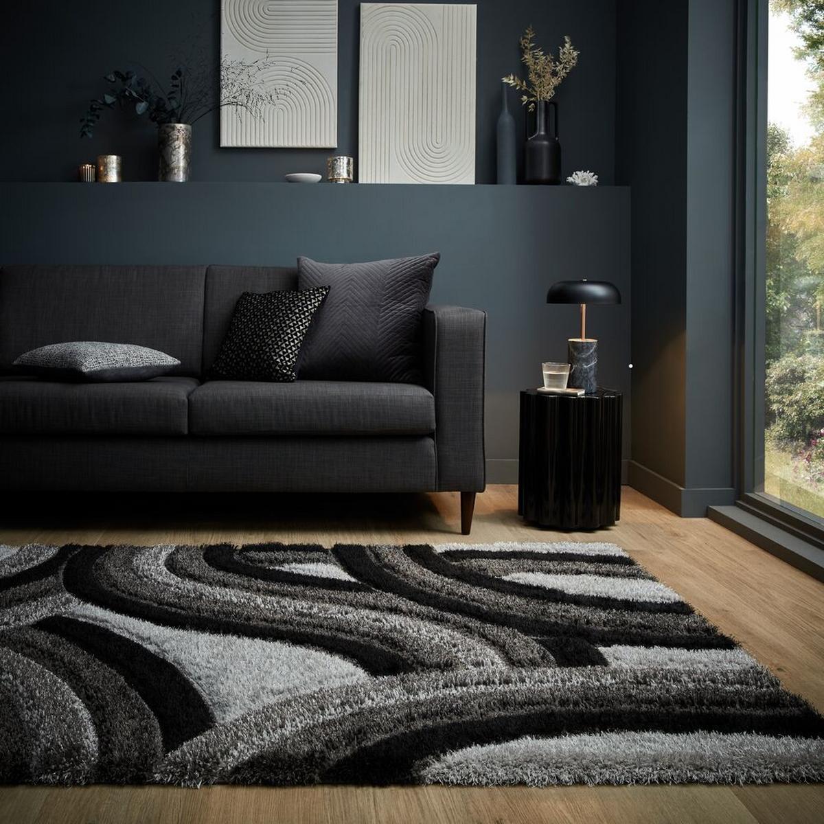 TEPPICH NADD, abstrakt, Grau-Schwarz, 80 x 150 cm - Grau, Textil (150/80cm) - KADIMA DESIGN