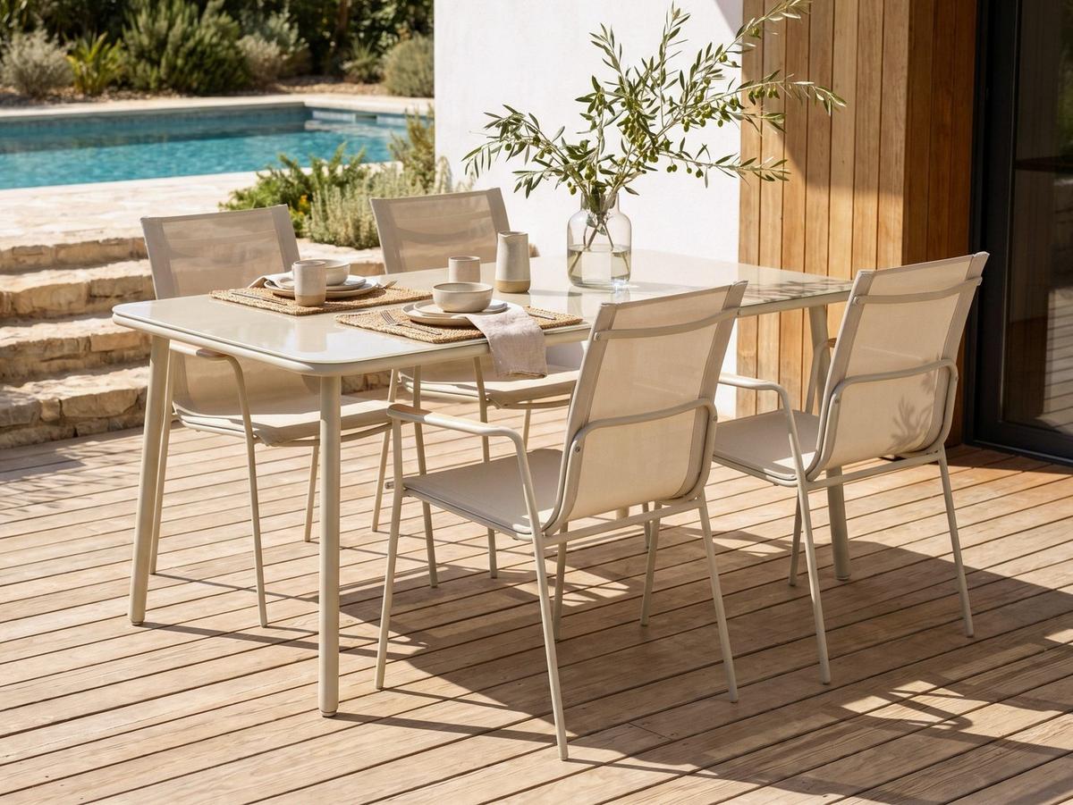 GARTENMÖBEL-SET 4-Sitzer Hellbeige Metall Caravino - Beige, Metall - Beliani
