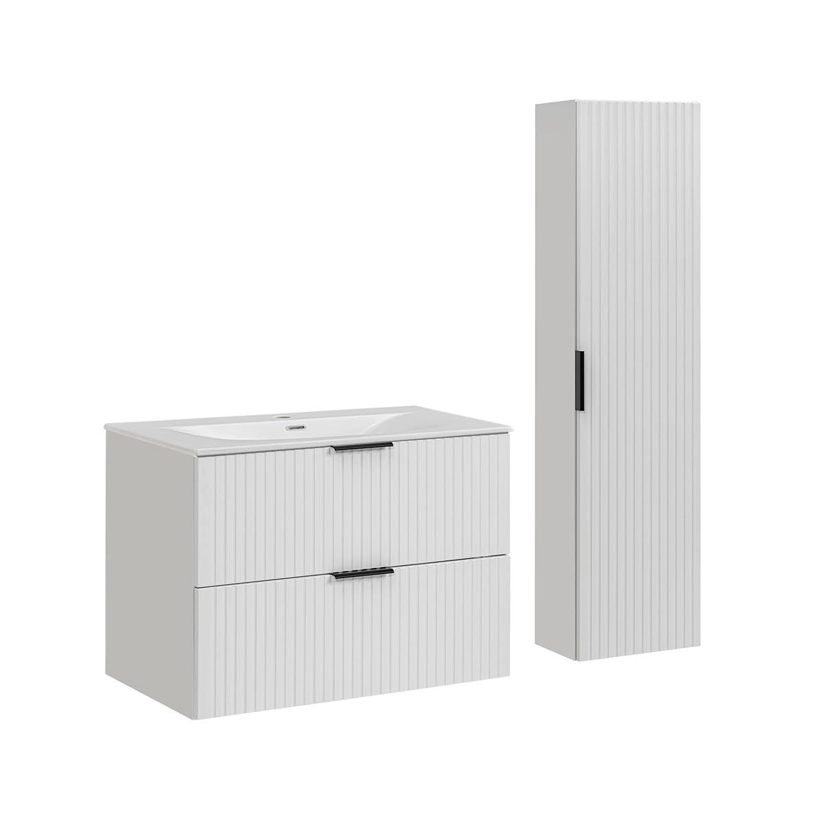 BADMÖBEL 80.2cm Adriel 2er-Set Weiß - Weiß, Holzwerkstoff (80.2/57/46cm) - Petits-meubles