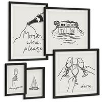 BILDER SET 5er Set - 50x50 cm & 20x30 cm & 40x60 cm Schwarzer Rahmen - Minimalistische Boho-Muster - Schwarz, Kunststoff (40/60cm) - TULUP