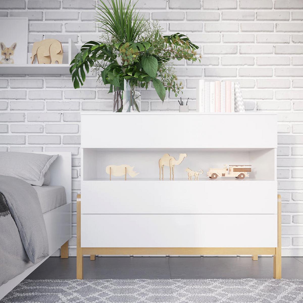 WICKELKOMMODE Weiß und Holz - Weiß, Holzwerkstoff (100/90/45cm) - Petits-meubles
