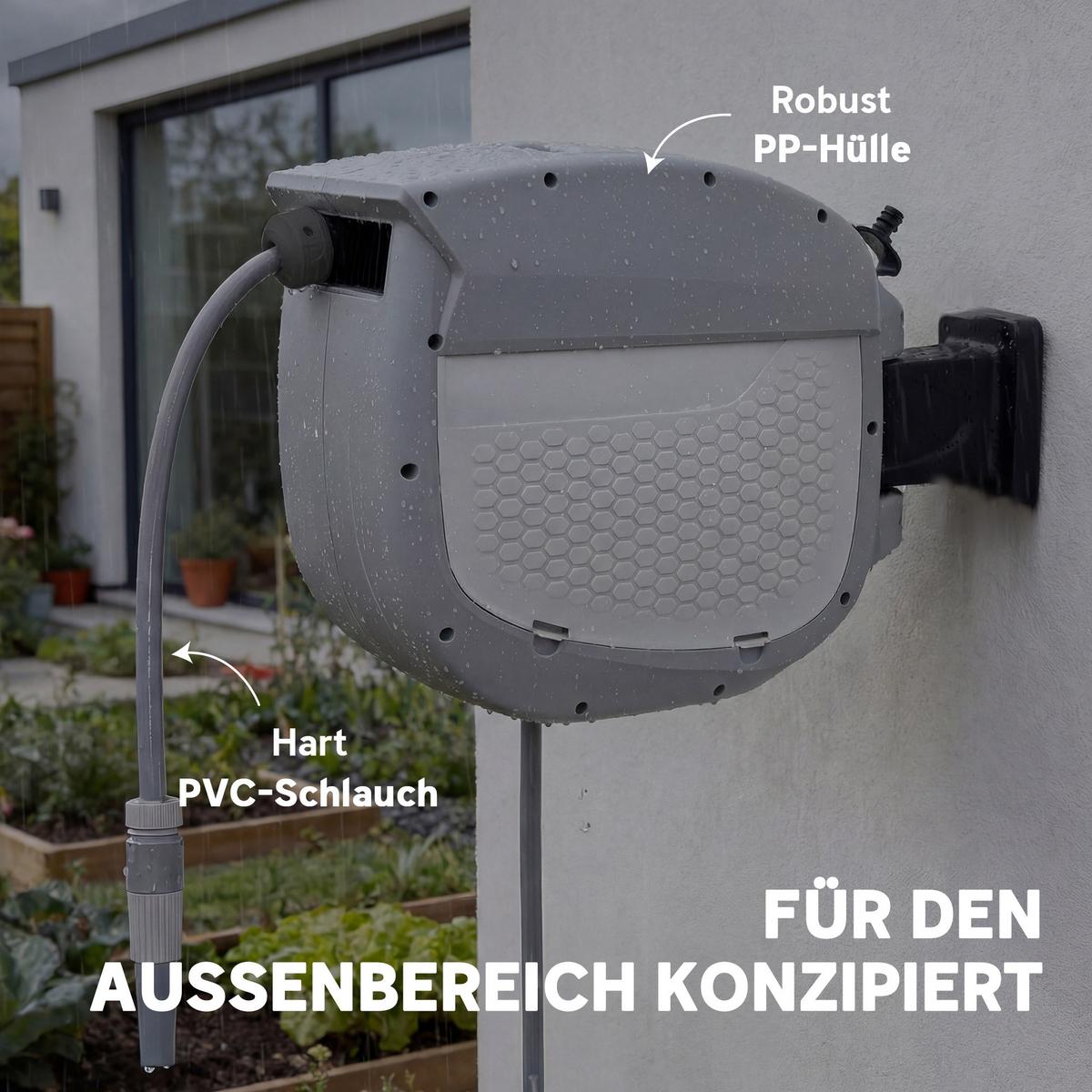 SCHLAUCHTROMMEL 180° schwenkbar Grau 30 m - Grau, Kunststoff (25/40/58cm) - Outsunny