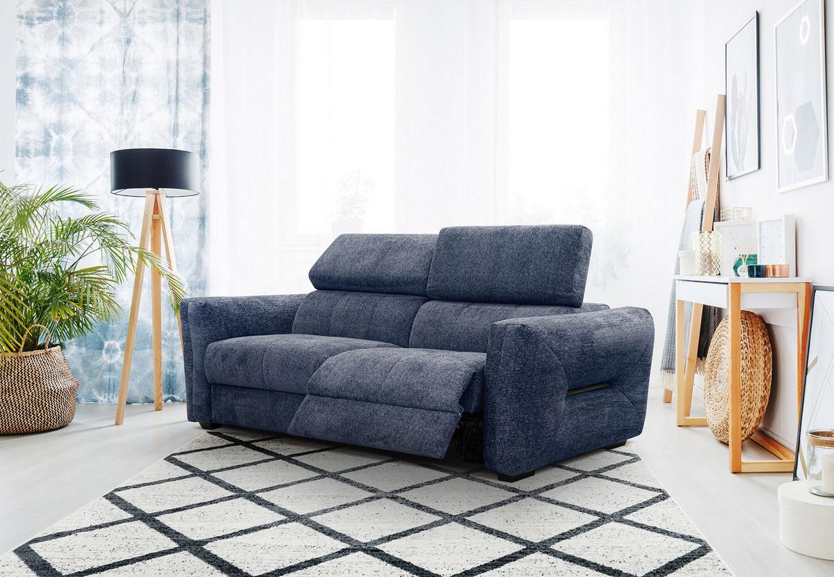 SOFA CALVERA 3-Sitzer mit 1 Relaxfunktion, dunkelblau - Dunkelblau, Holzwerkstoff/Textil (204/79/106cm) - Wozimo
