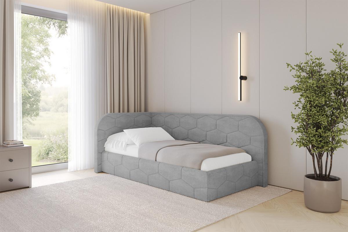 EINZELLBETT Jugendbett mit Bettkasten und Matratze H3/H4, Rechts - JAXY 80x200 Grau - Silberfarben, Holzwerkstoff/Textil (80/200cm) - ALTDECOR