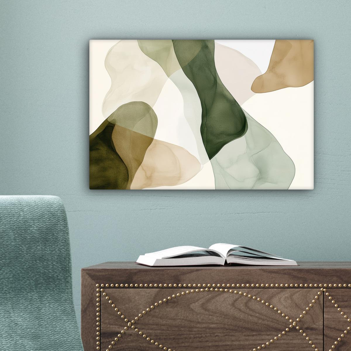 LEINWANDBILD Japandi - Abstrakt - Grün Deko Schlafzimmer 30x20 cm - Salbeigrün, Textil (30/20cm) - MuchoWow