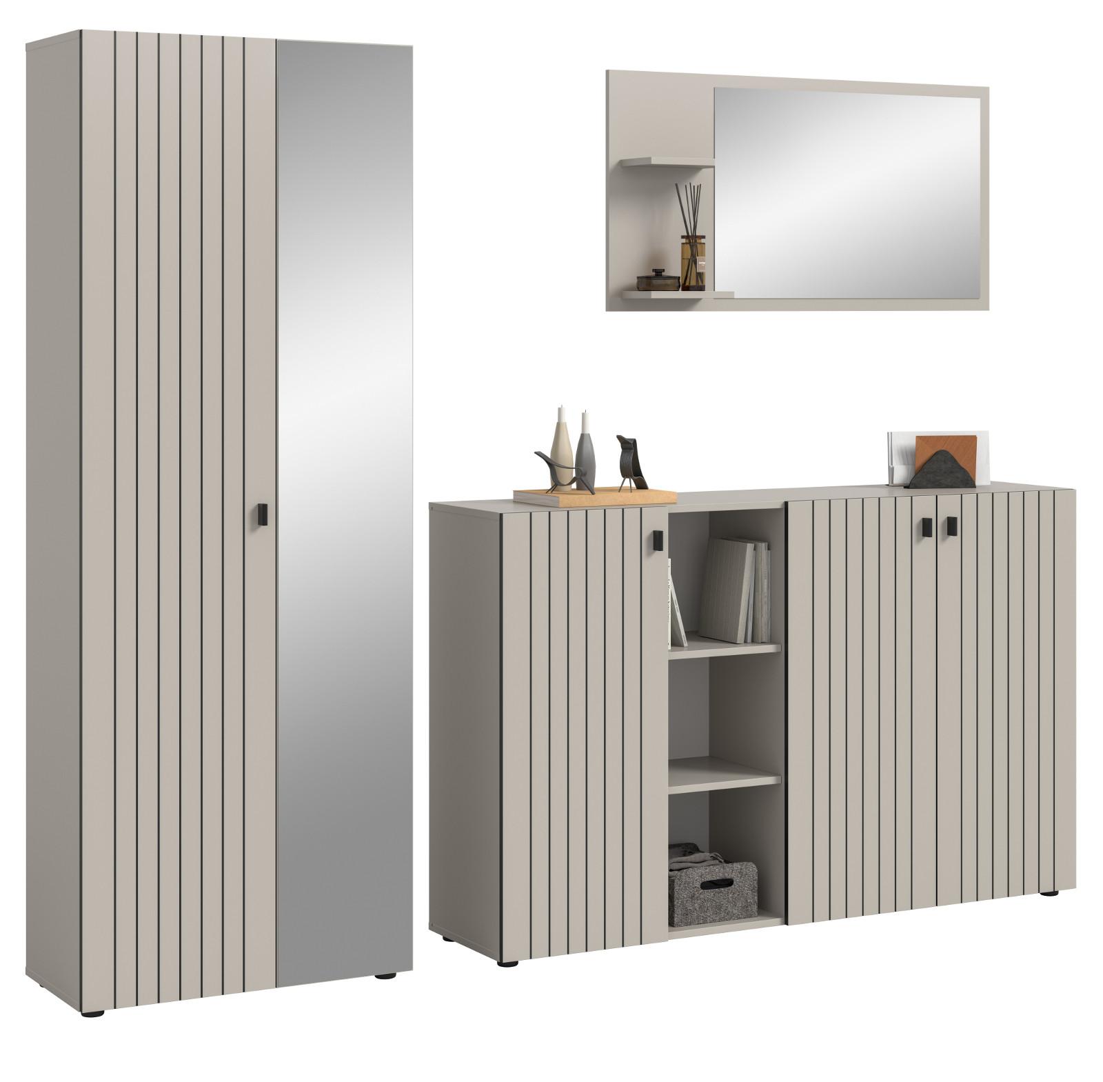 GARDEROBEN-SET 3-teilig Kaschmir 235 cm, Garderobenschränke mit 15 Fächern - Kaschmir/Schwarz, Glas/Holzwerkstoff (235/192/37cm) - Inn.Furn
