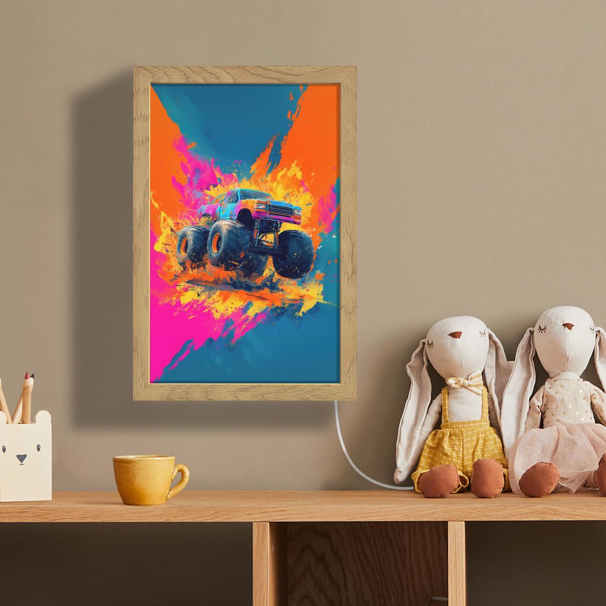 WANDLEUCHTE Monstertruck - Abstrakt - Farbspritzer - Farbenfroh 20x30 cm - Pink, Holzwerkstoff (20/30/8cm) - OnlyWow