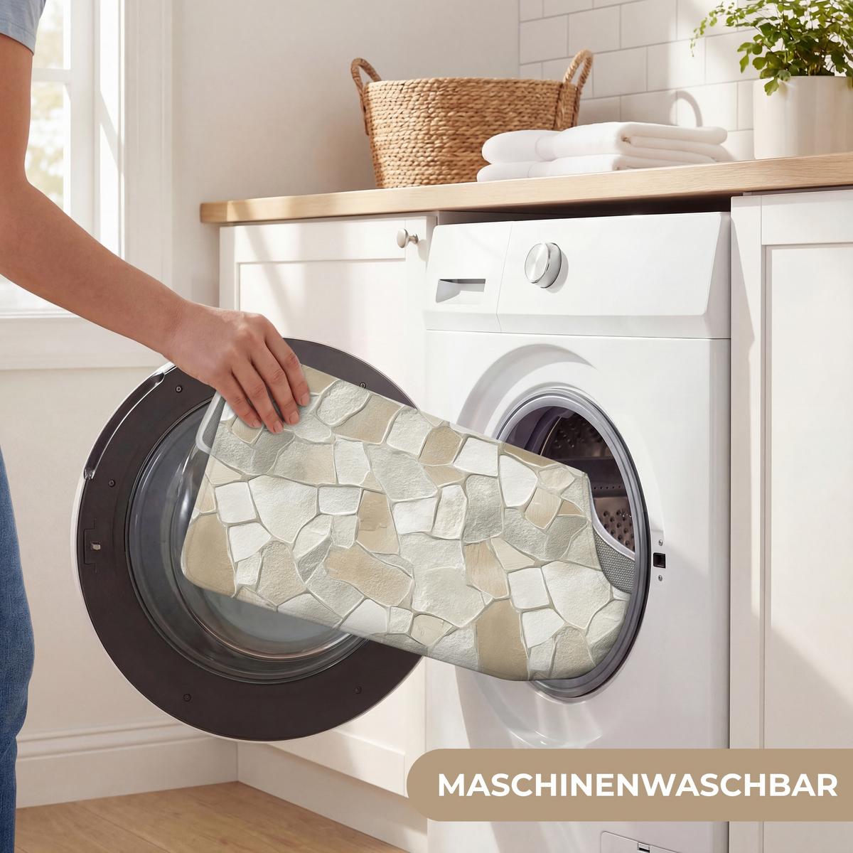 WC-VORLEGER Mosaik - Steine - Beige Toilettenvorleger 55x60 cm - Beige, Textil (55/1cm) - OnlyWow