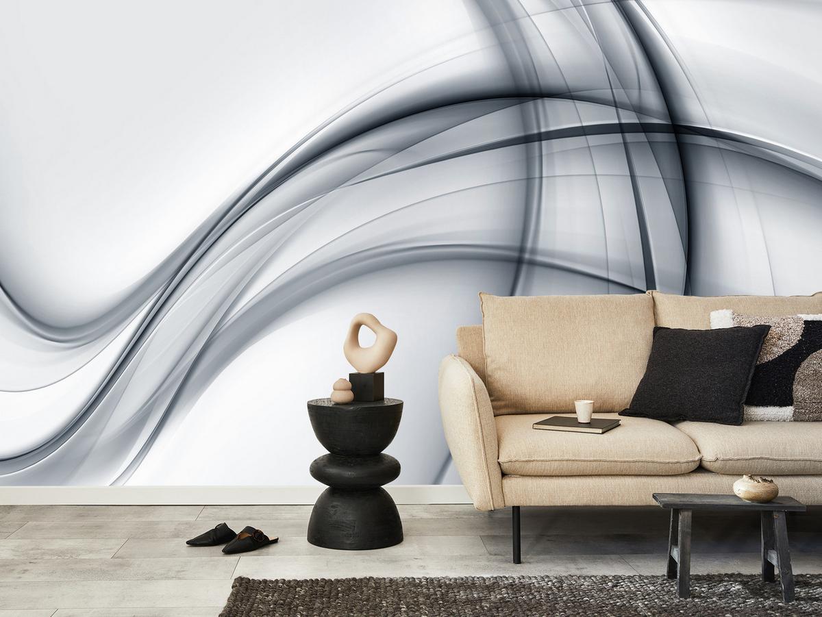 FOTOTAPETE für Wohnzimmer Abstrakte Graue Linien Muster Modern 450x315 - Schwarz/Grau, Papier (450/315cm) - Muralo