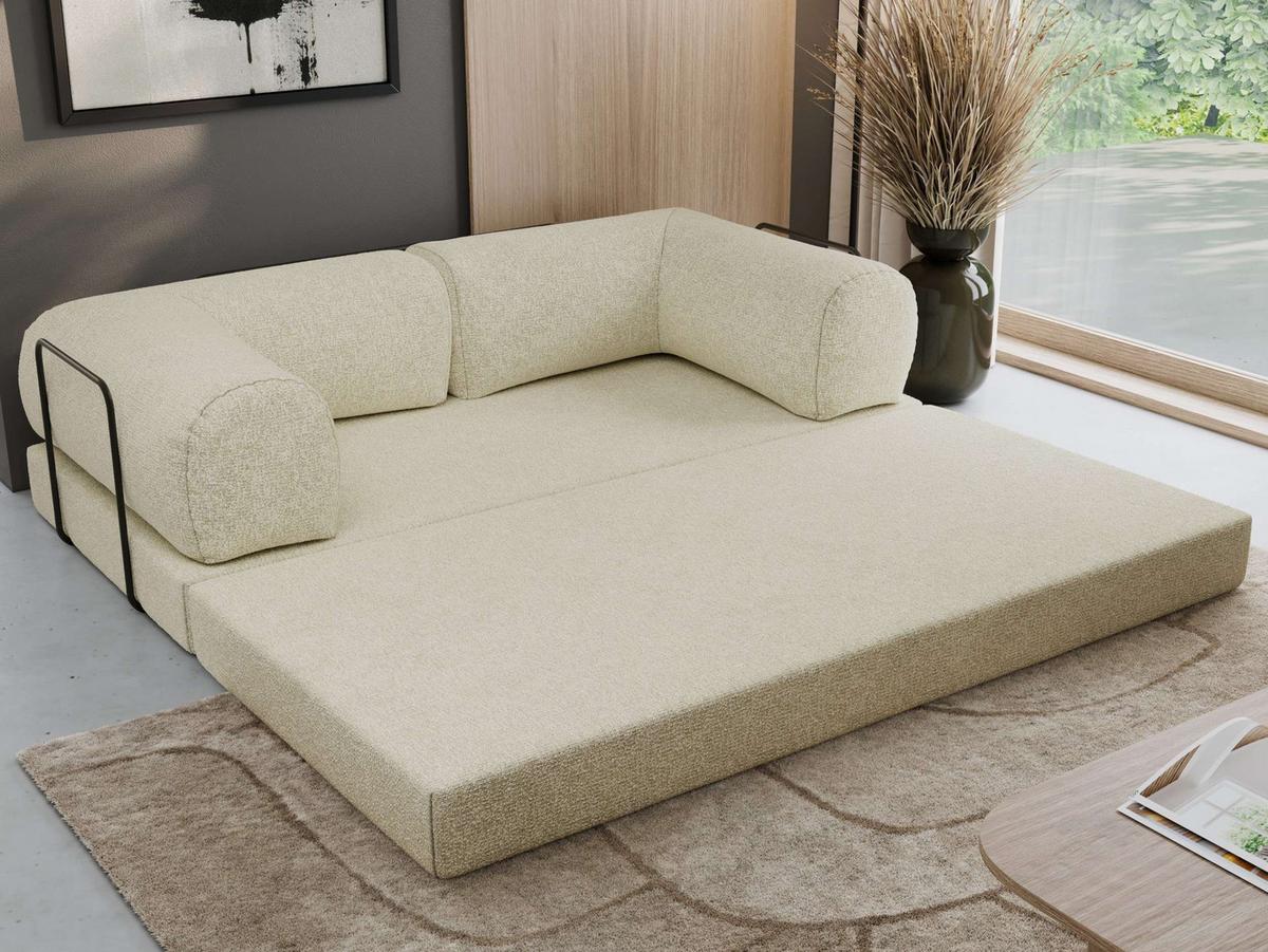 3-SITZER SOFA ORSETTO - Creme Stukture - Creme/Schwarz, Textil/Metall (200/70/100cm) - MKS
