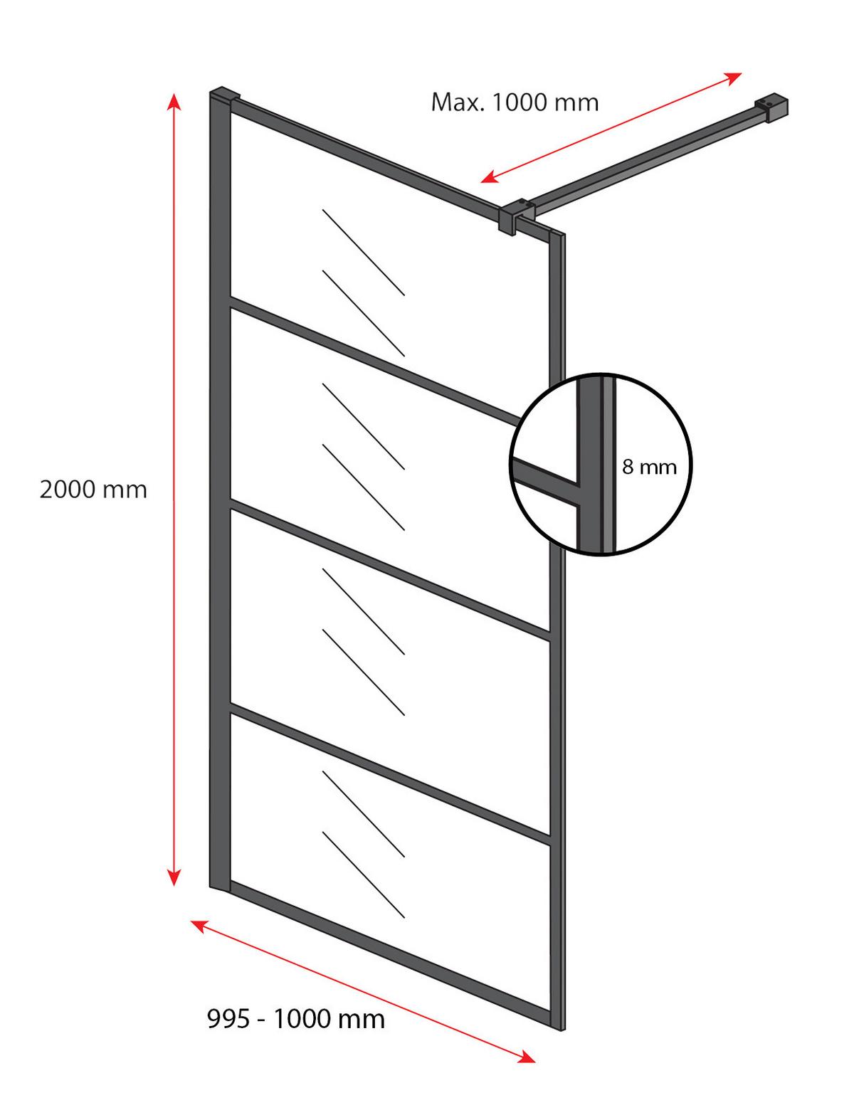 DUSCHWAND Essos - 100 x 200 cm - Schwarz - Walk-In Duschabtrennung aus Rauchglas - Anthrazit/Schwarz, Glas (100/200cm) - Badplaats