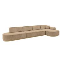 ECKSOFA Ottomane Rechts MARI-L3-v2 - 413x171x83 cm Taupe Velours - Taupe, Holzwerkstoff/Textil (171/413cm) - ALTDECOR