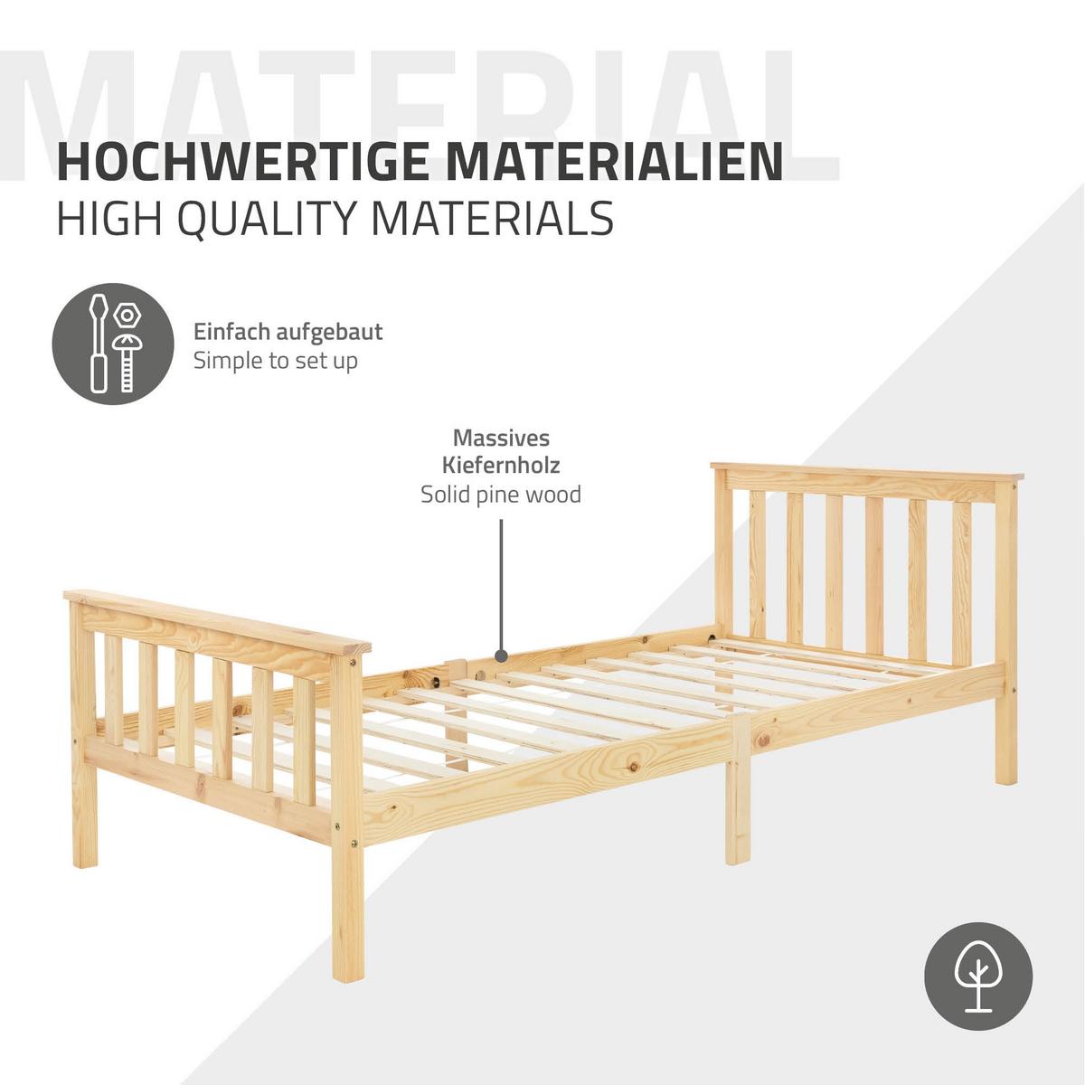 HOLZBETT 90x200 cm Natur aus Kiefernholz mit Lattenrost - Naturfarben, Holz (90/200cm) - ML-DESIGN