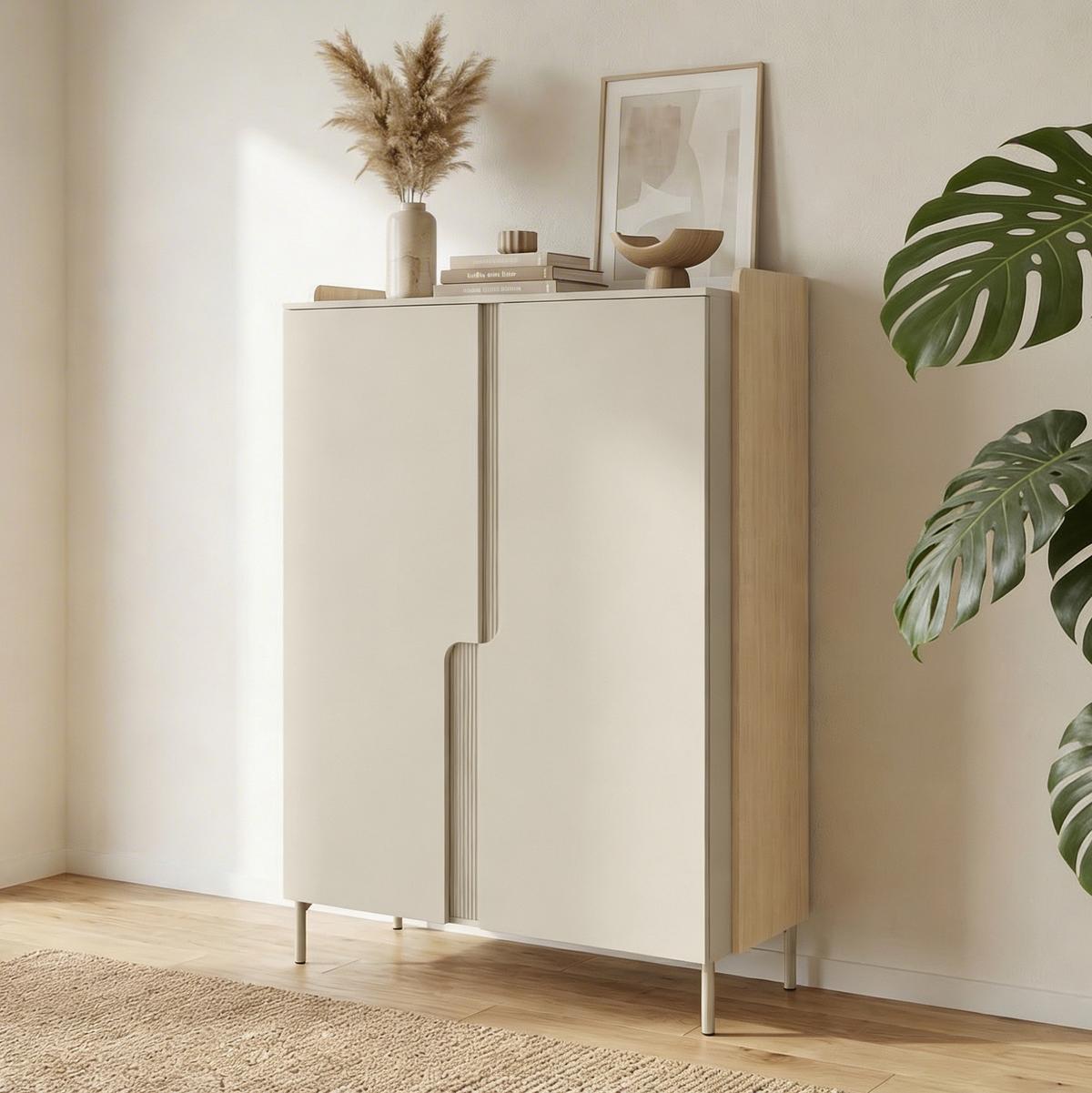 KOMMODE Positivo mit 2 Türen und 6 Einlegeböden, 103 cm, Mavelie-Eiche + Macadamia - Eichefarben, Holzwerkstoff (103/160/42cm) - Beautysofa