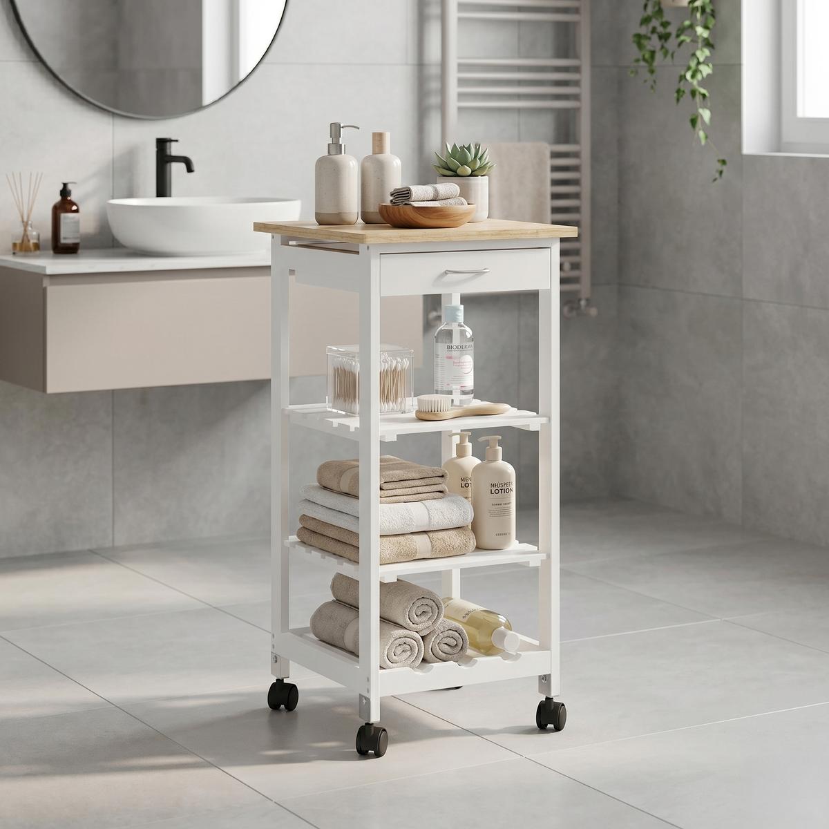 SERVIERWAGEN Biel - Weiß, Holzwerkstoff (37/76/37cm) - [en.casa]