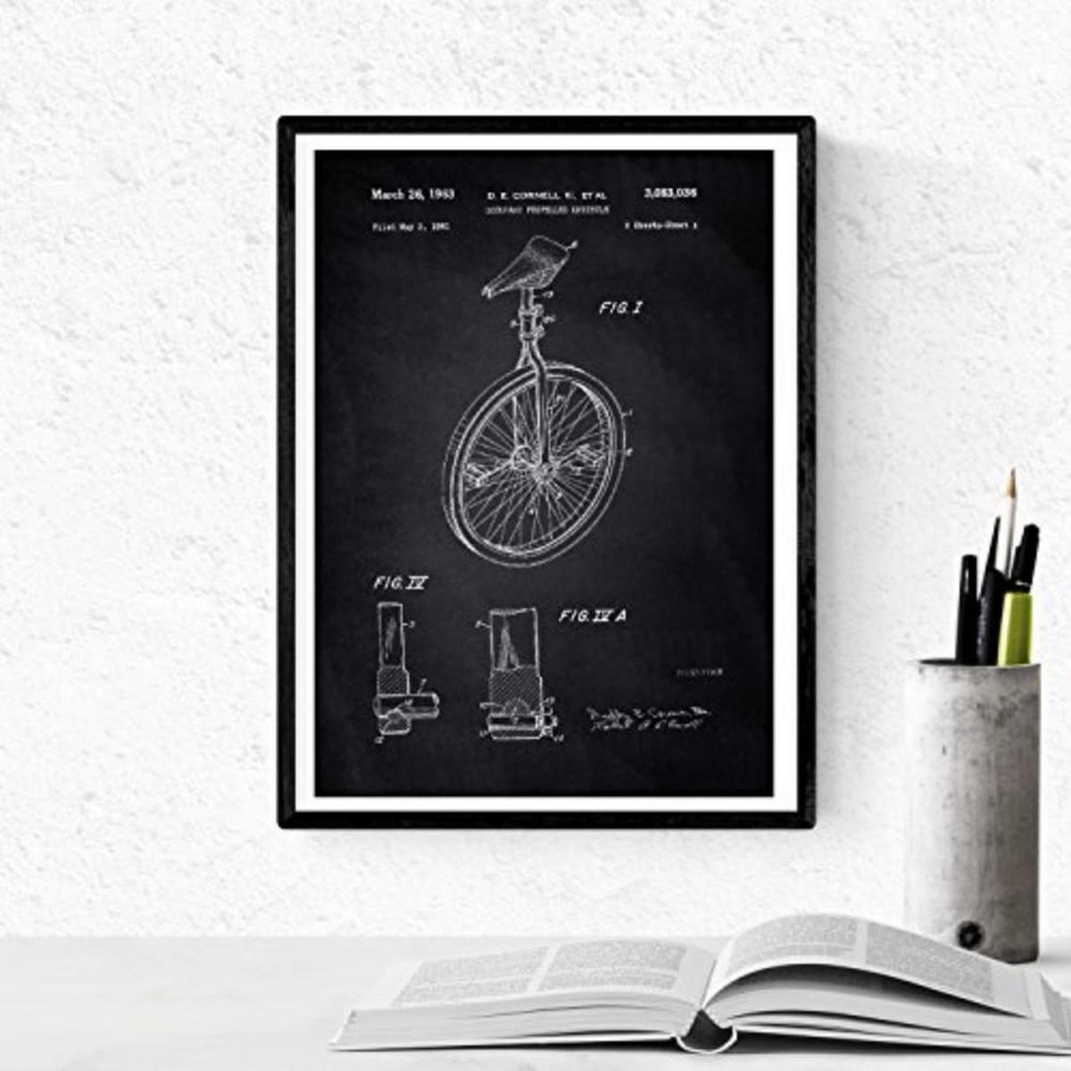 POSTER Set mit 4 Schwarz Fahrzeug PATENT A4 Schwarzer Rahmen - Schwarz, Papier (29.7/3cm) - Nacnic