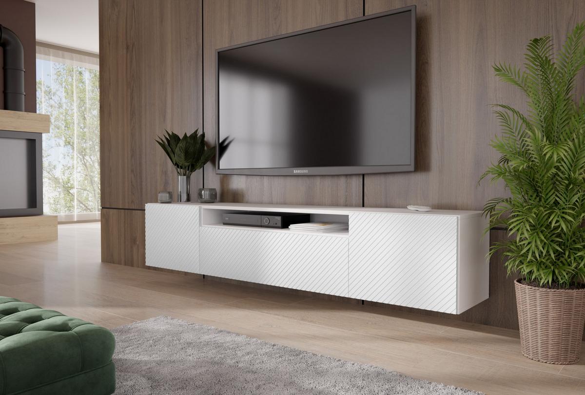LOWBOARD CAVA 200/41/40 cm, Hängender TV-Schrank Weiß - Weiß, Holzwerkstoff (200/41/40cm) - MASSENO
