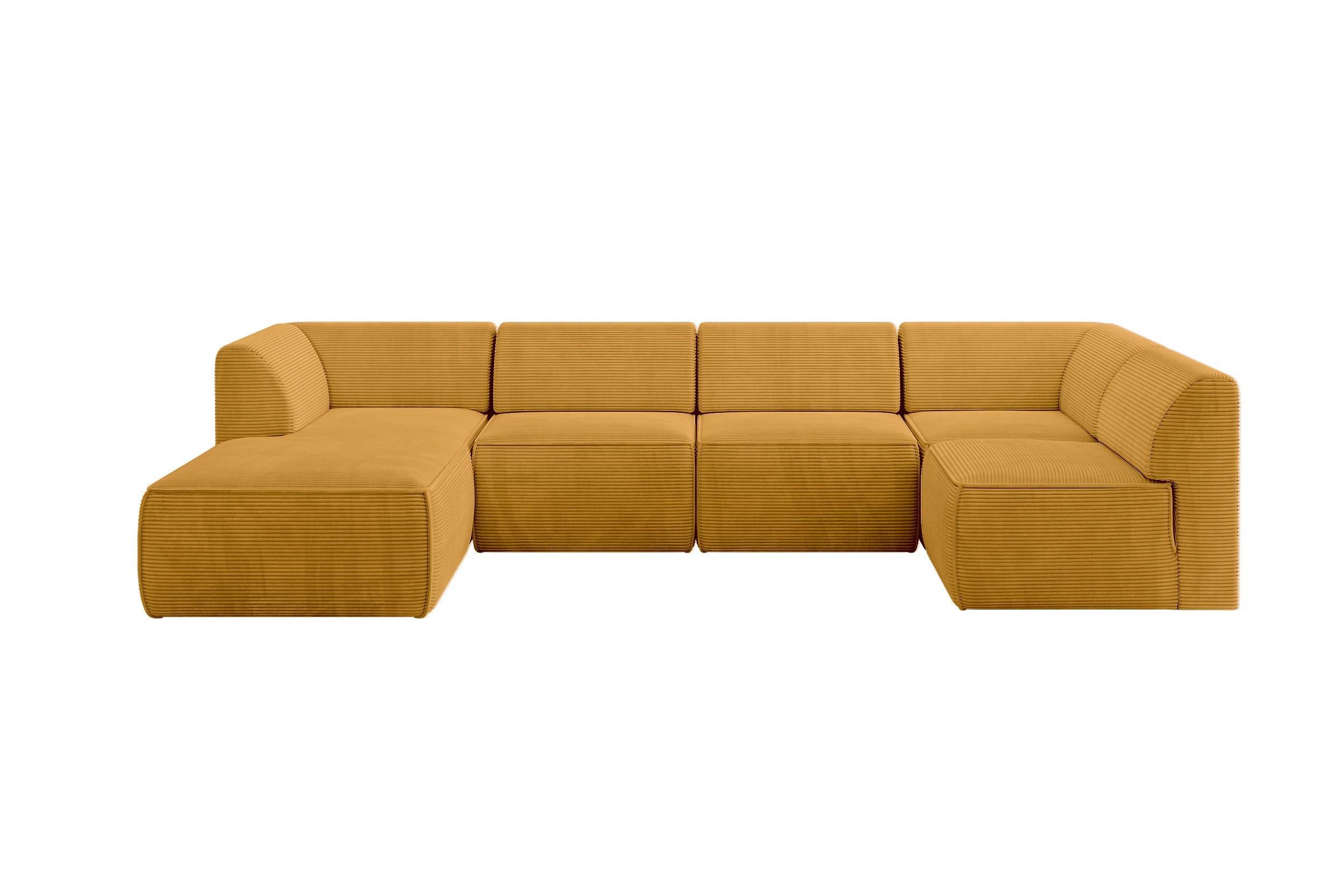 WOHNLANDSCHAFT Ottomane Links MOVO-L 345x180x78 cm Senffarbe Cord - Honig, Holzwerkstoff/Kunststoff (345/78/180cm) - ALTDECOR