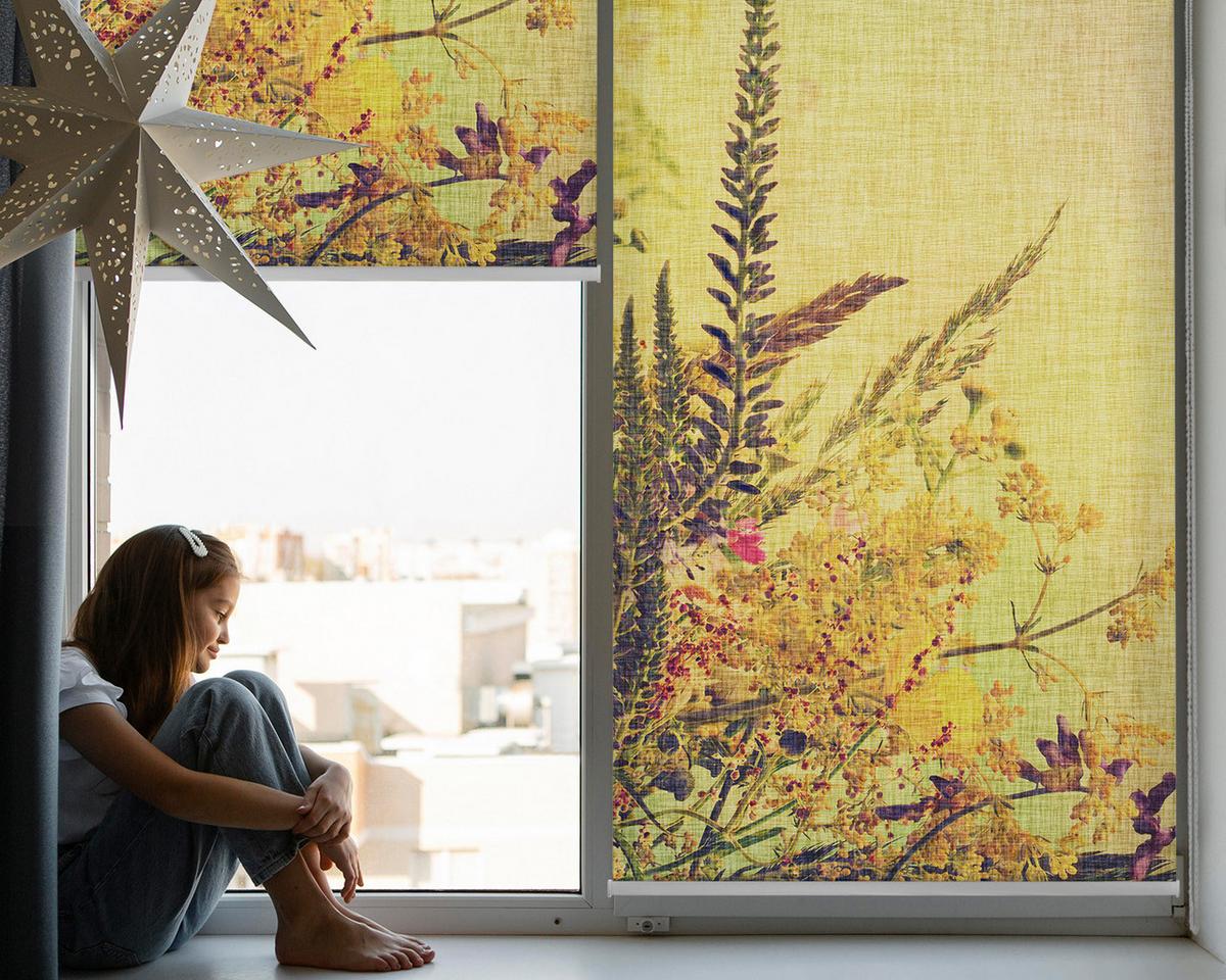 INNENROLLO - Fensterrollo - Rollo - 80x180 cm - Pflanzen - Gelb, Kunststoff (80/180/0.5cm) - TULUP