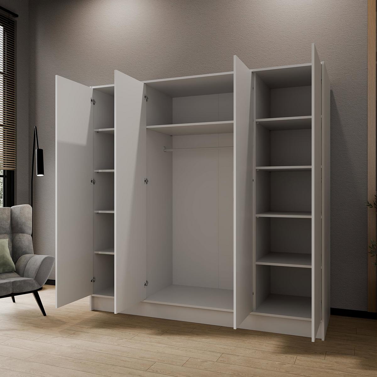 KLEIDERSCHRANK Mono Grifflos im Skandi-Stil, Weiß 200/200/51 cm - Weiß, Holzwerkstoff (200/200/51cm) - WFL GROUP